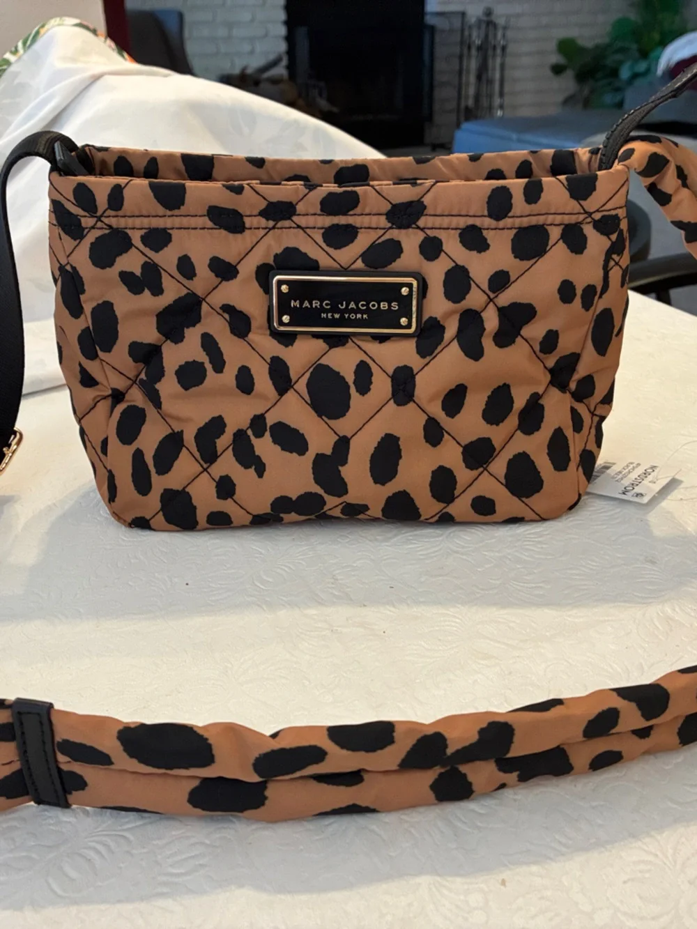 Marc Jacobs Brown Leopard-Print Quilted Crossbody with Gold Plaque